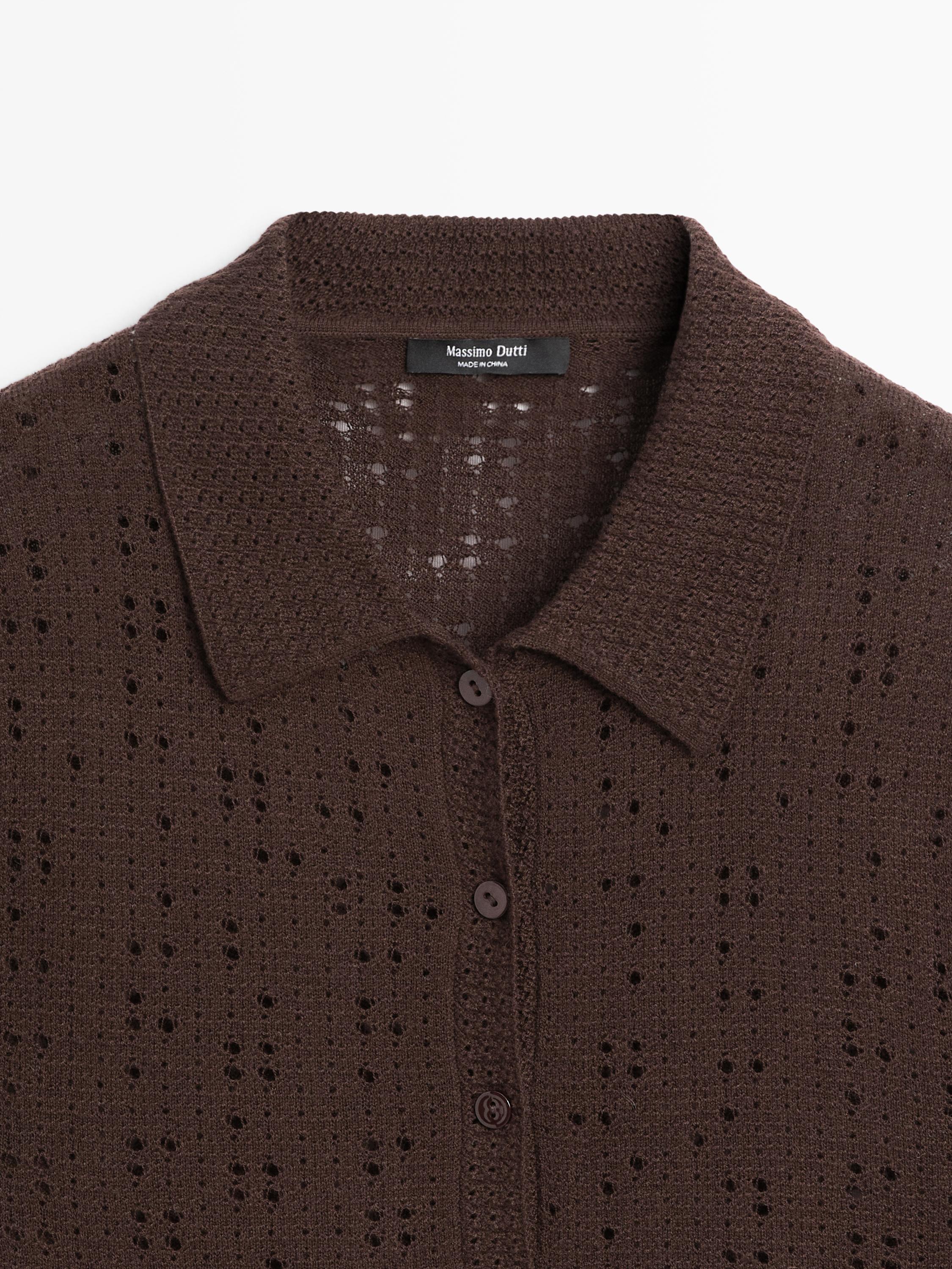 Short sleeve wool blend knit polo shirt